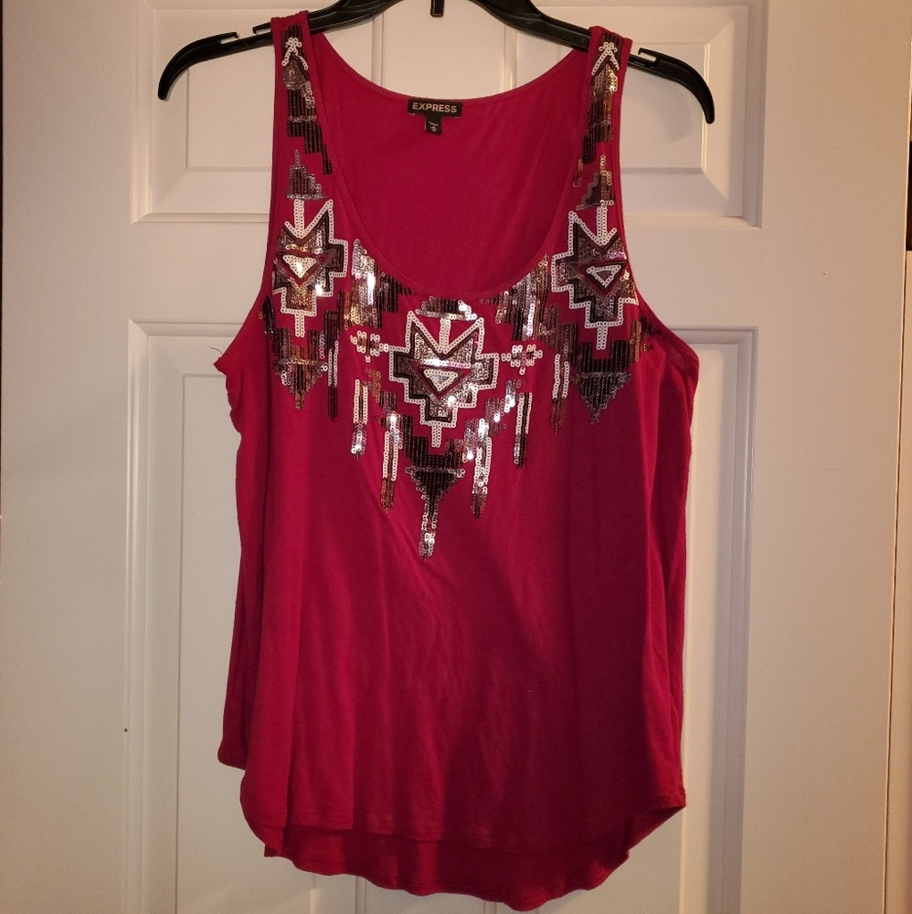 Express pink Aztec sequins tank